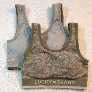 Lucky Brand Olive Paisley & Heathered Gray Bra Set